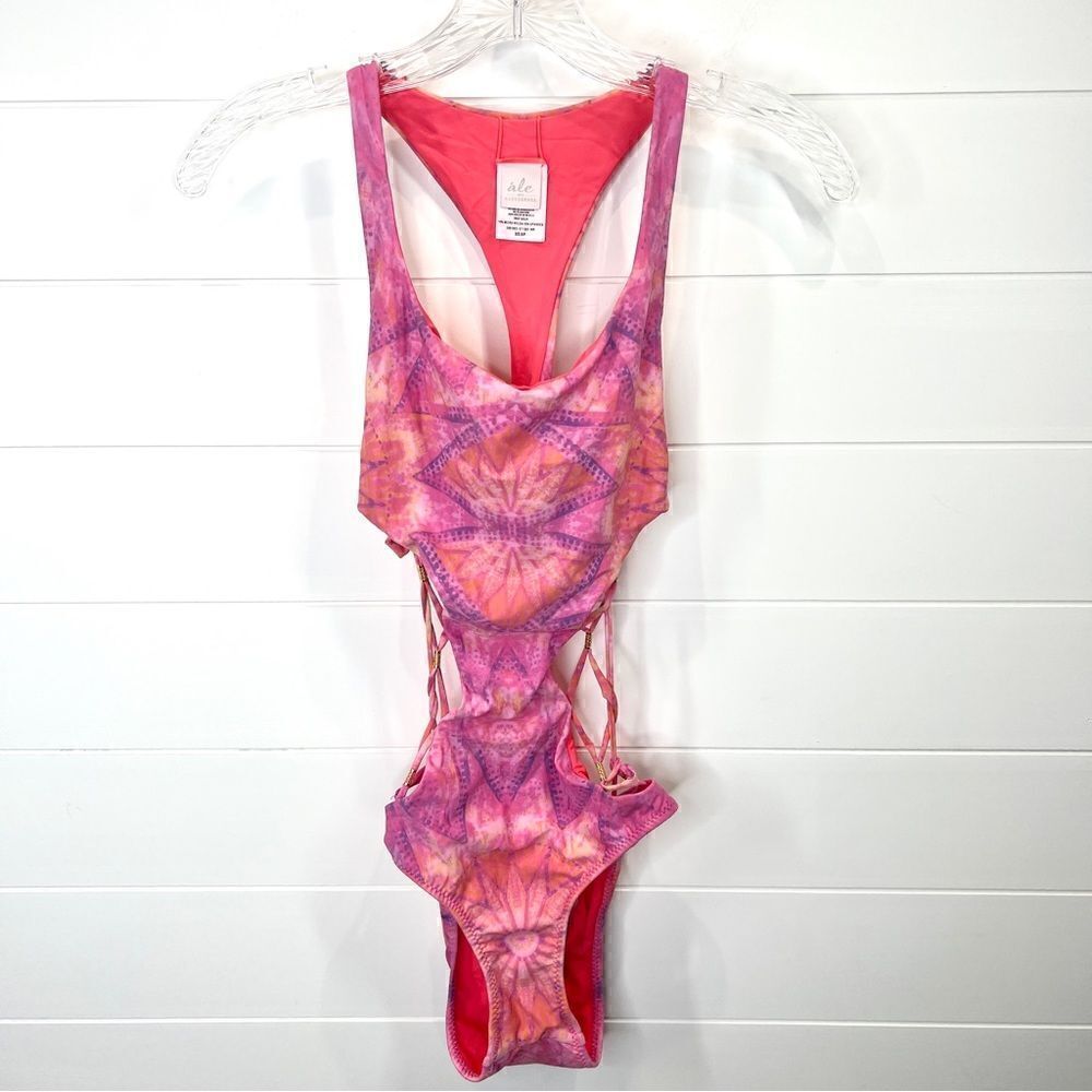 Ale by Alessandra Strappy Sexy Monokini Island Fire Pink Tie Dye XS Revolve